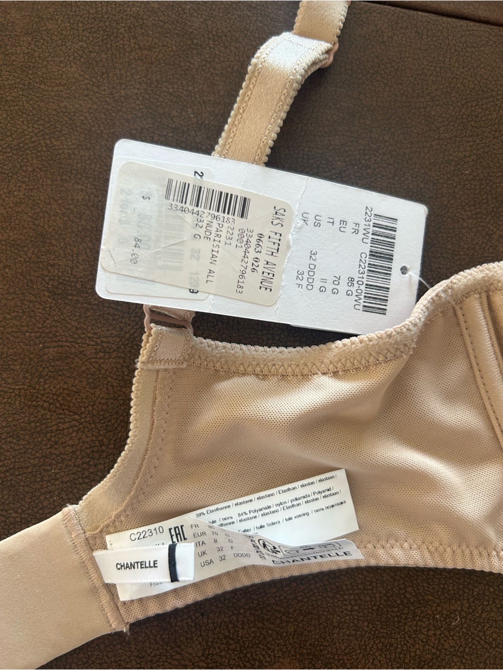 Chantelle NWT Parisian Allure Plunge Bra 32 DDDD Nude Sand Beige 32G Nude - Picture 4 of 5